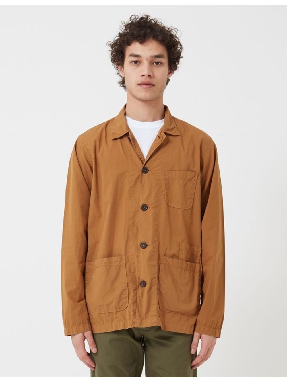 Universal Works SS20 Fine Poplin Bakers Overshirt in Brown XL